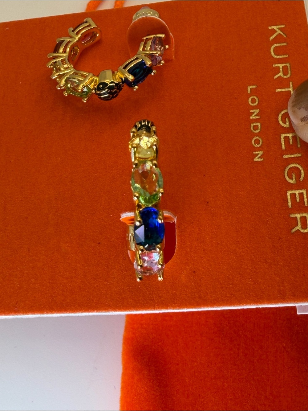 Kurt Geiger London Rainbow Crystal Hoop Earrings Gold Tone NWT $78 - Picture 10 of 12